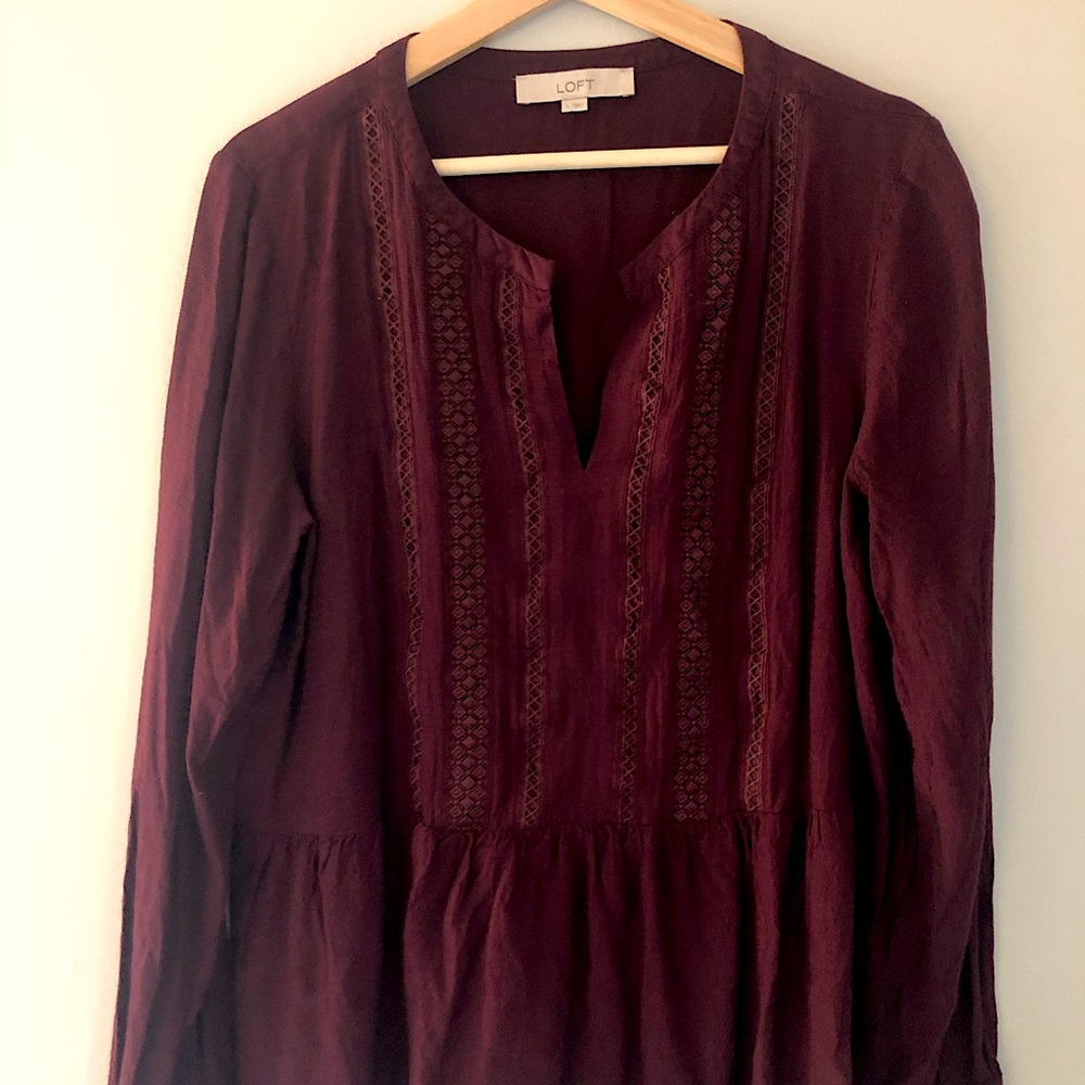 LOFT Maroon Peasant Blouse